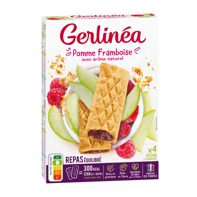 Gerlinéa Repas Minceur Barres Fourrées Pomme et Framboise 8 x 45g