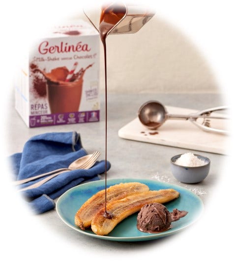 Banasplit glacé réalisé avec le milkshake chocolat Gerlina